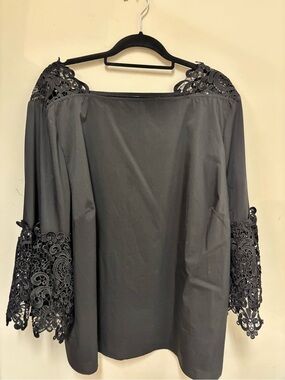 Elegant Black Blouse with Lace Trim